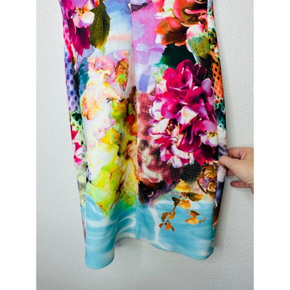 Clover Canyon Pool Flower Neoprene MultiColor Aqua Bodycon Dress XS - Picture 6 of 12